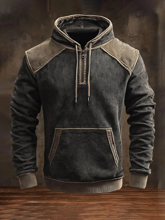 Men's Vintage Distressed Corduroy 3D Textured Hooded Casual Long-Sleeved Sweatshirt